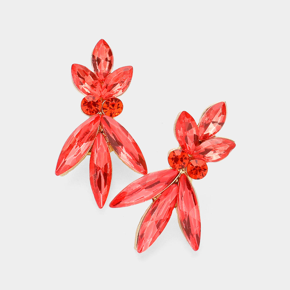 Coral Crystal Marquise Stone Interview Earrings  | Young Girls Pageant Earrings