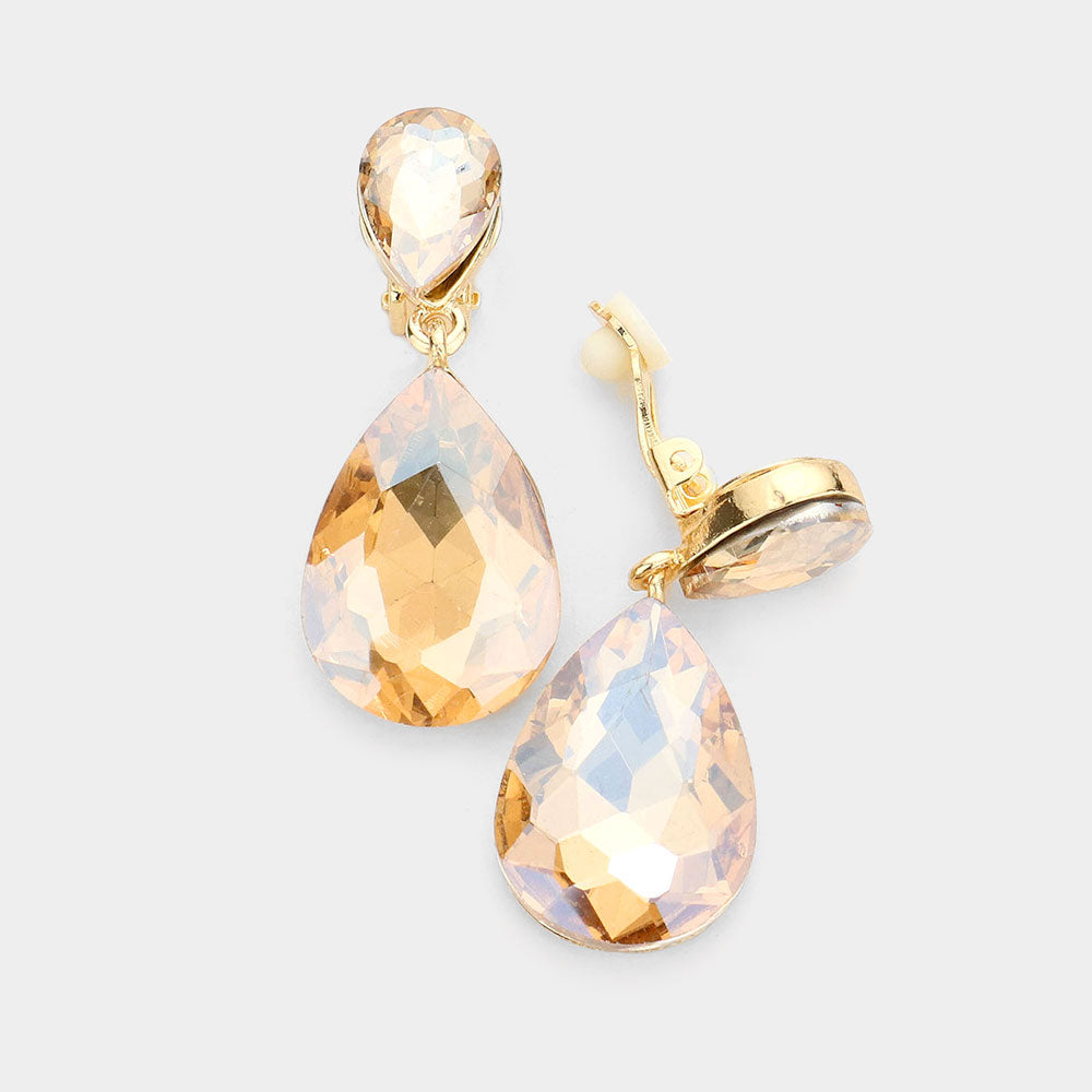 Little Girls Clip on Gold Teardrop Earrings