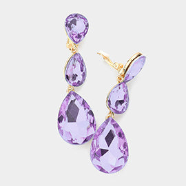 Lavender Crystal Triple Teardrop Clip-on Pageant Earrings