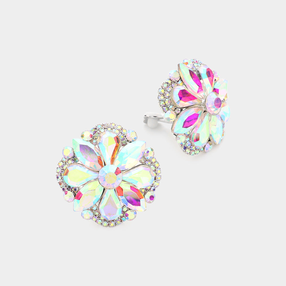 AB Multi Stone Clip On Stud Interview Earrings | Pageant Earrings