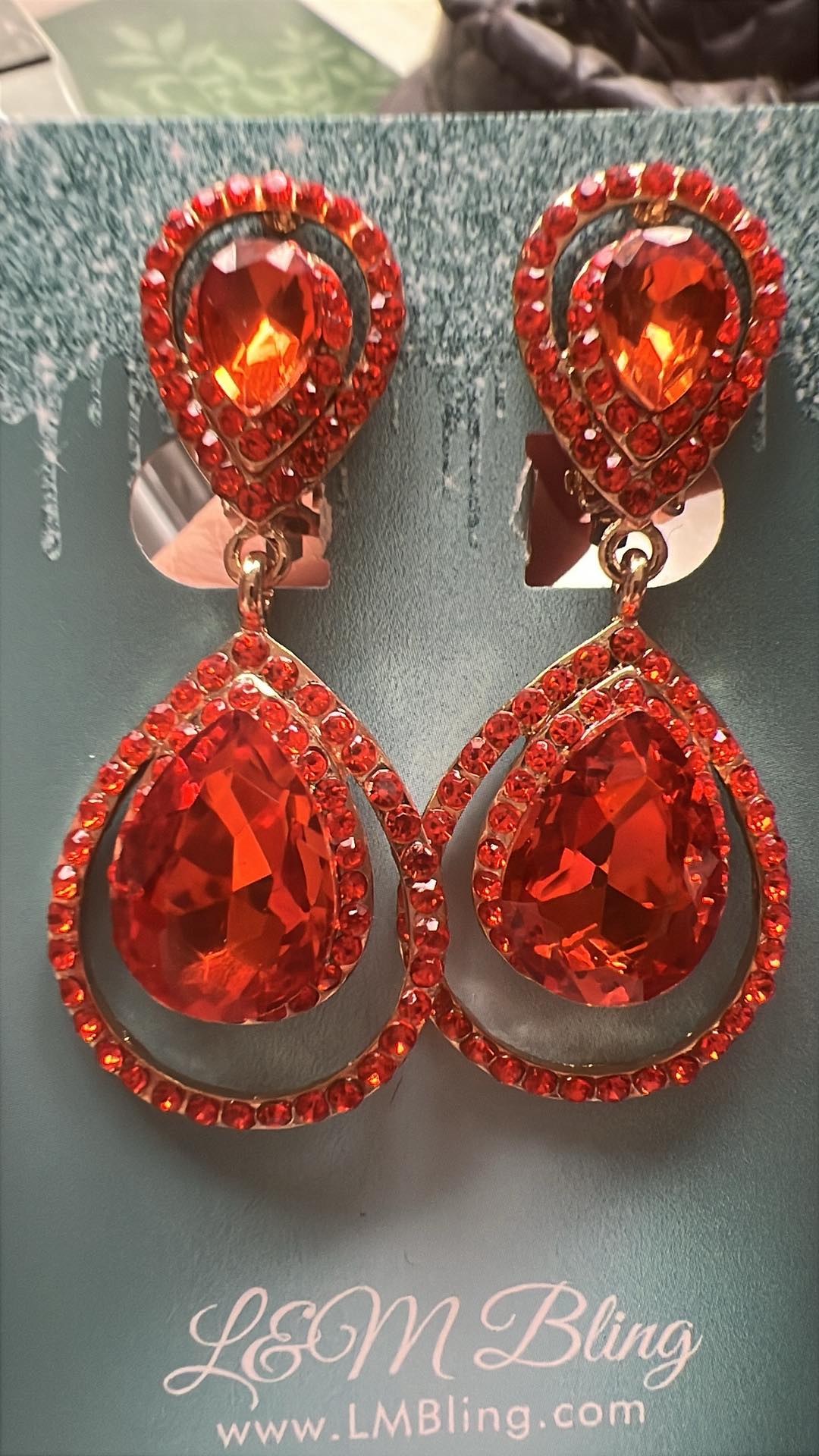 Orange Crystal Double Surround Clip On Earrings