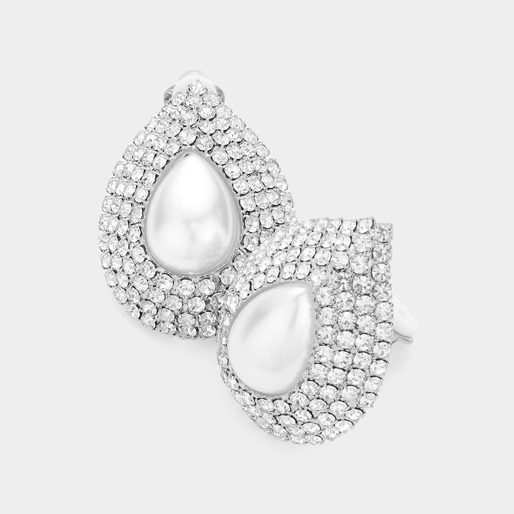 Bridal Earrings | Pearl Teardrop Earrings on Silver | Clip On 