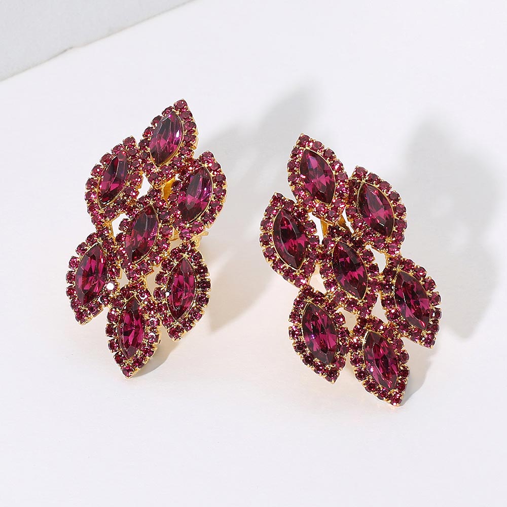 Fuchsia Marquise Stone Clip On Pageant Earrings | Prom Earrings