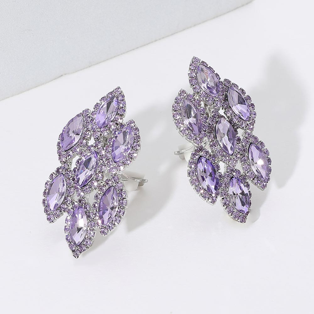 Lavender Marquise Stone Clip On Pageant Earrings | Prom Earrings 