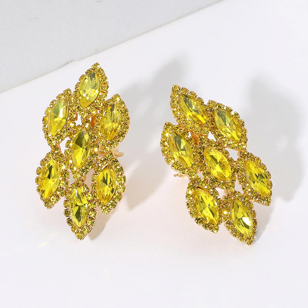 Yellow Marquise Stone Clip On Pageant Earrings | Prom Earrings