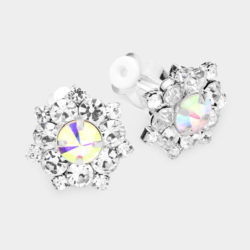 AB Crystal Bubble Stone Clip On Pageant Earrings | Clip On Interview Earrings