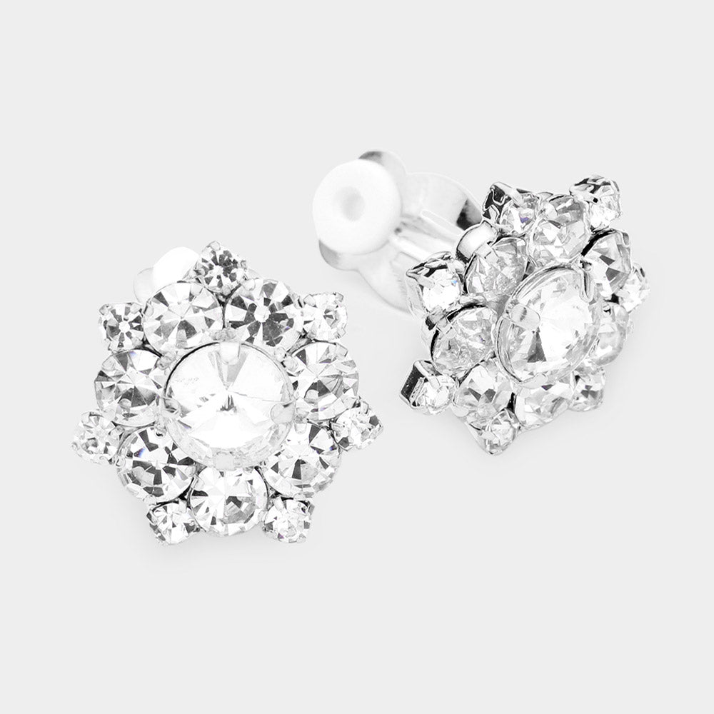 Clear Crystal Bubble Stone Clip On Pageant Earrings | Clear Clip On Interview Earrings