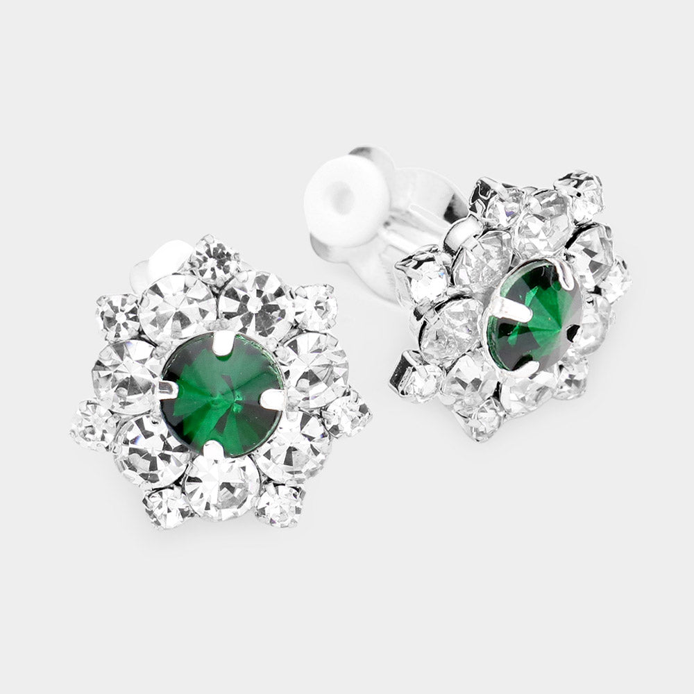 Emerald Crystal Bubble Stone Clip On Pageant Earrings |  Clip On Interview Earrings 