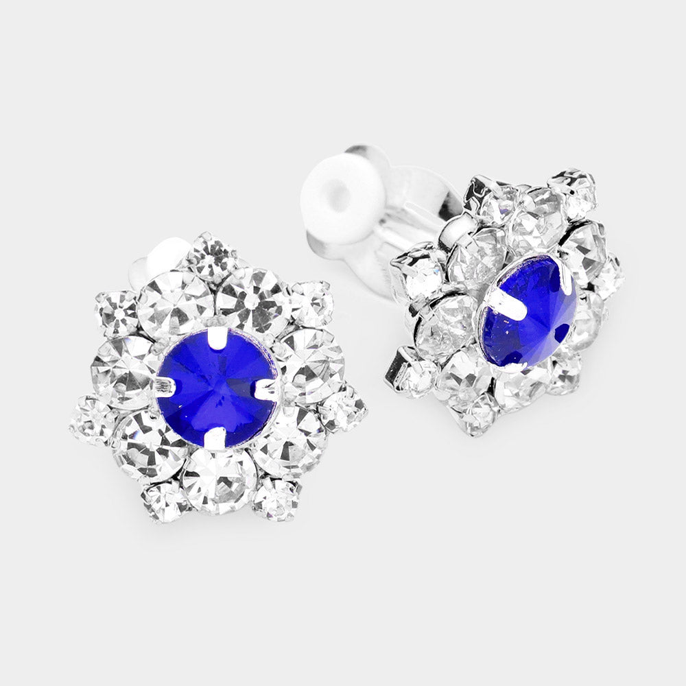 Sapphire Crystal Bubble Stone Clip On Pageant Earrings |  Clip On Interview Earrings