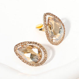 Light Topaz Teardrop Stone with Light Topaz Rhinestone Trim Clip On Pageant Earrings on Gold 