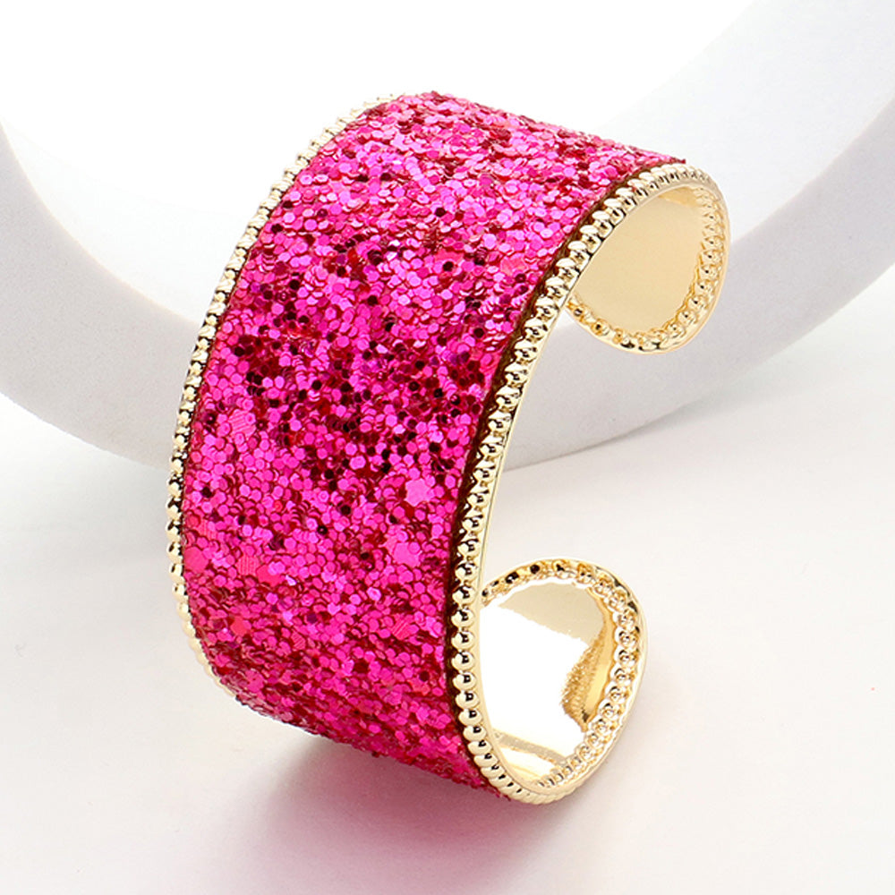 Fuchsia Glitter Fun Fashion Cuff Bracelet | Outfit of Choice Bracelet 