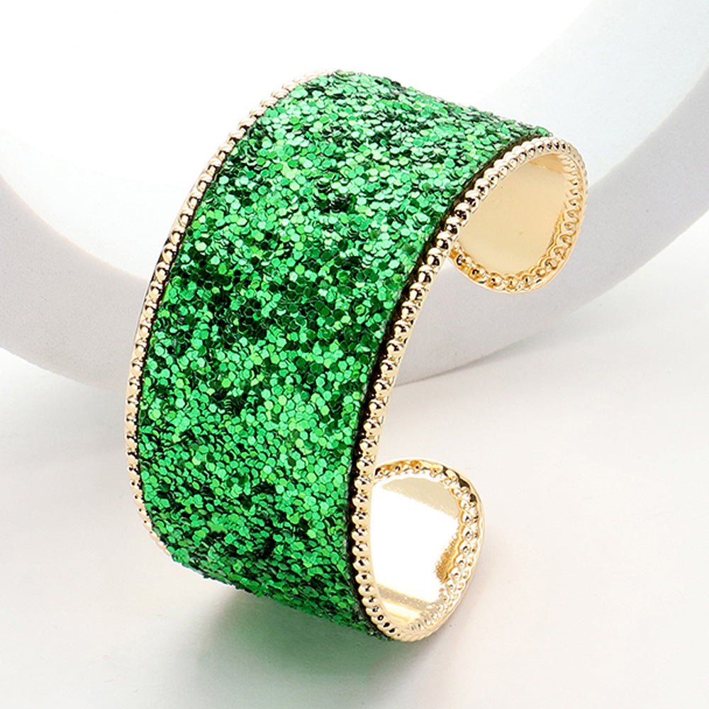 Green Glitter Fun Fashion Cuff Bracelet | Outfit of Choice Bracelet