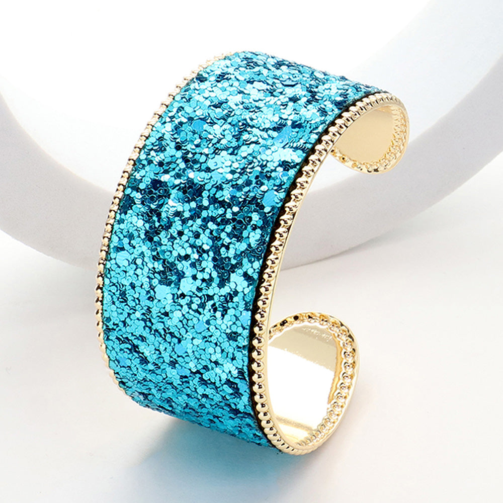 Aqua Glitter Fun Fashion Cuff Bracelet | Outfit of Choice Bracelet