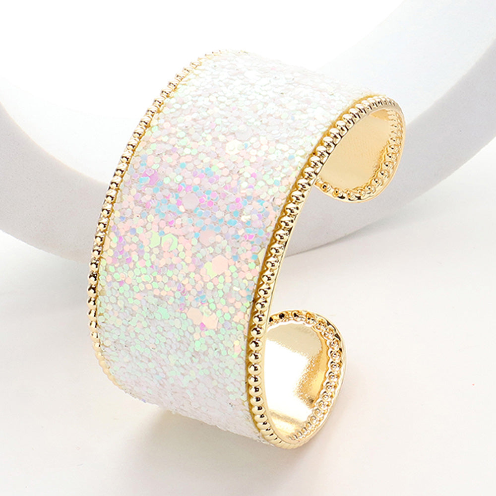 White Glitter Fun Fashion Cuff Bracelet | Outfit of Choice Bracelet