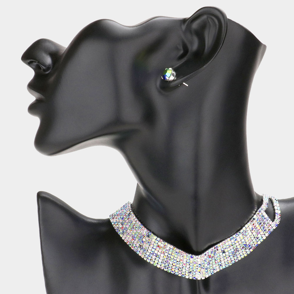 Multi-Color Rhinestone Choker Necklace | Prom Jewelry | Pageant Jewelry