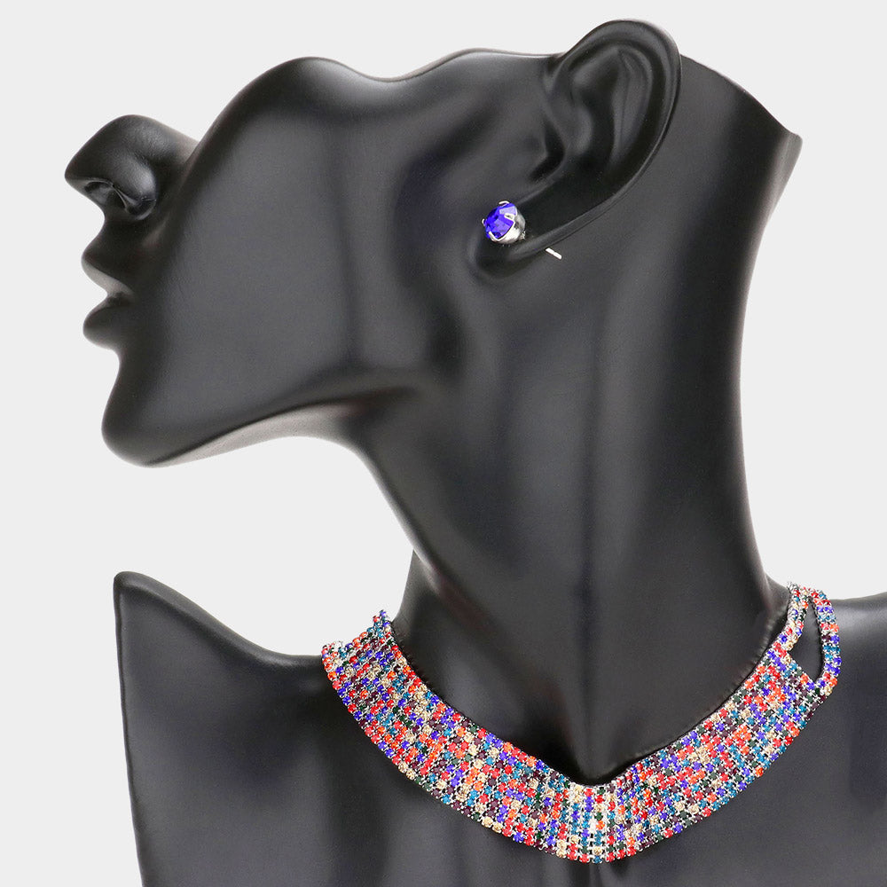 Multi-Color Rhinestone Choker Necklace | Prom Jewelry | Pageant Jewelry