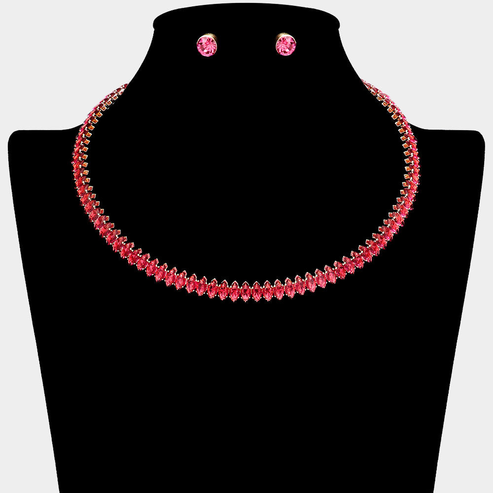 Fuchsia Marquise Stone Pageant Choker Necklace | Prom Jewelry 