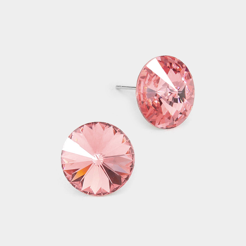 Pink Small Round Crystal Stud Earrings | 15mm = 0.59" 