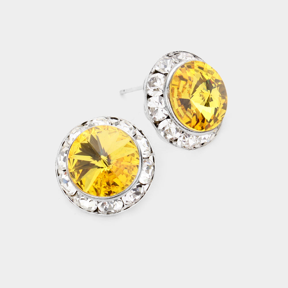 Yellow Austrian Crystal Round Stud Earrings | 5/8"