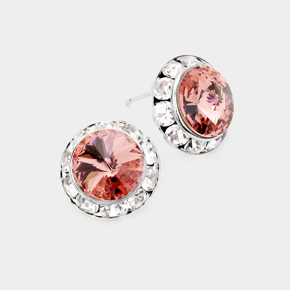 Pink Austrian Crystal Round Stud Earrings | 5/8" 