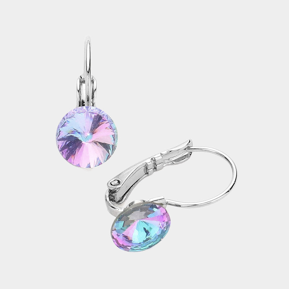 Multi-Color Round Crystal Lever Back Pageant Earrings | Interview Earrings