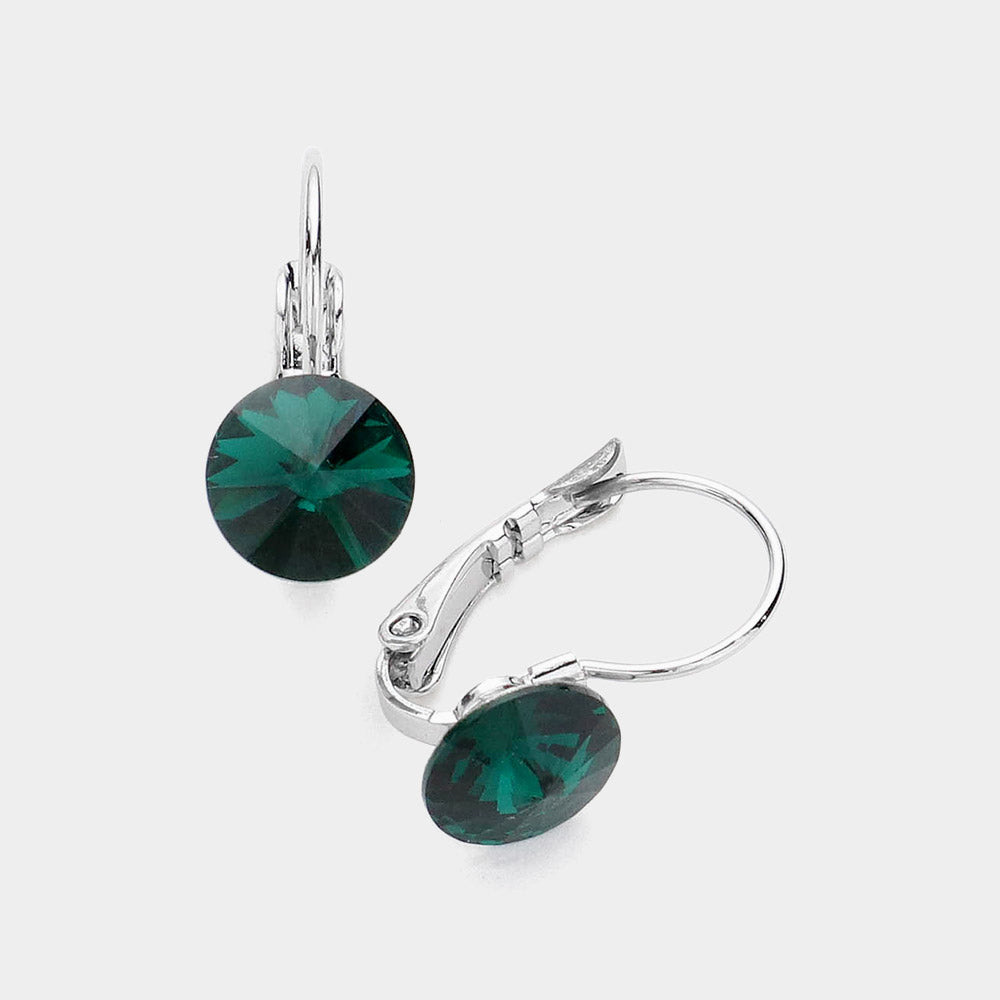 Emerald Round Crystal Lever Back Pageant Earrings | Interview Earrings