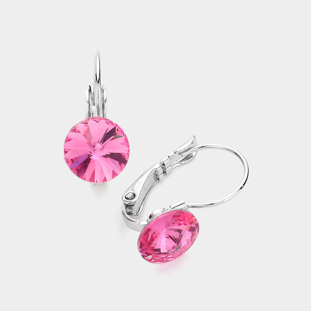 Pink Round Crystal Lever Back Pageant Earrings | Interview Earrings