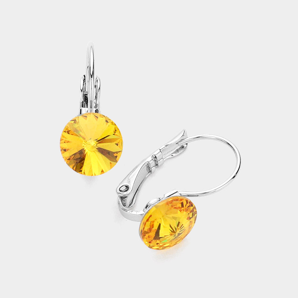 Yellow Round Crystal Lever Back Pageant Earrings | Interview Earrings