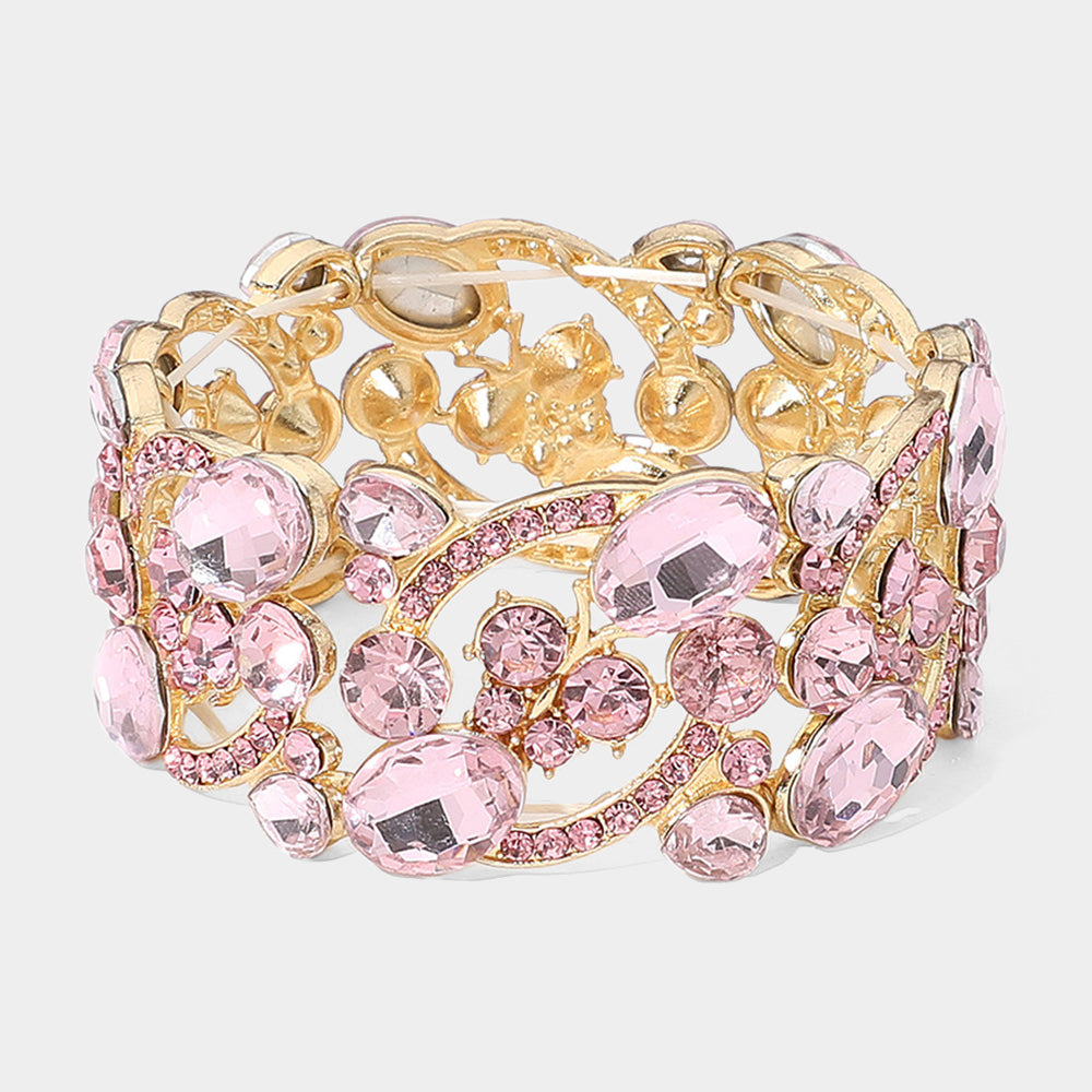 Pink Crystal Butterfly Stretch Bracelet on Gold