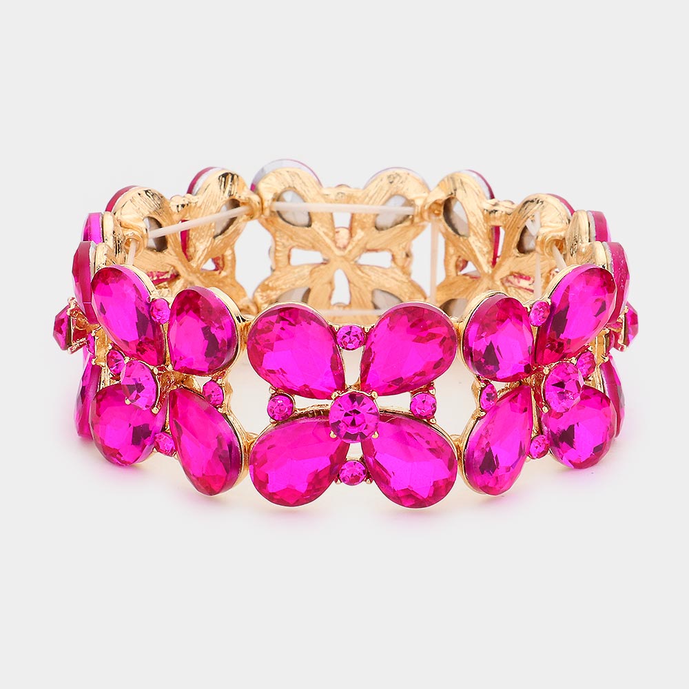 Fuchsia Crystal Teardrop Pageant Stretch Bracelet  | Evening Bracelet