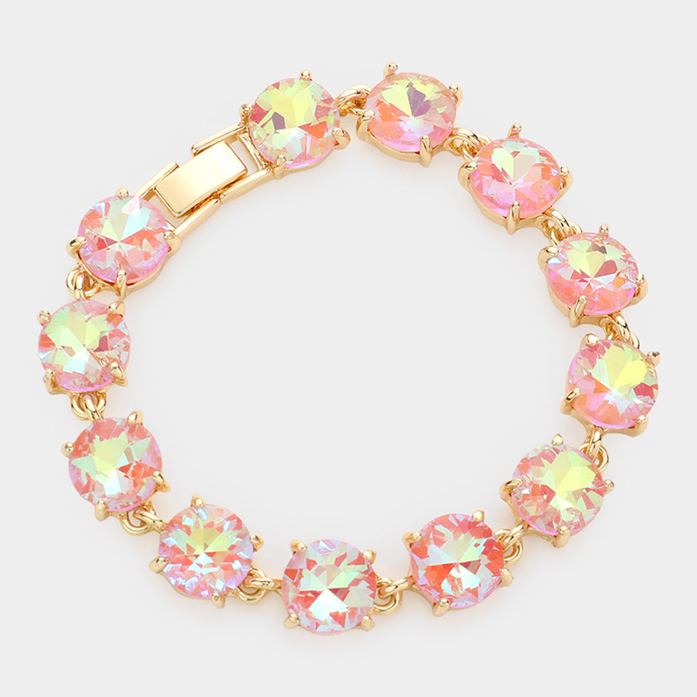 Pink AB Round Stone Link Pageant Bracelet  | Evening Bracelet