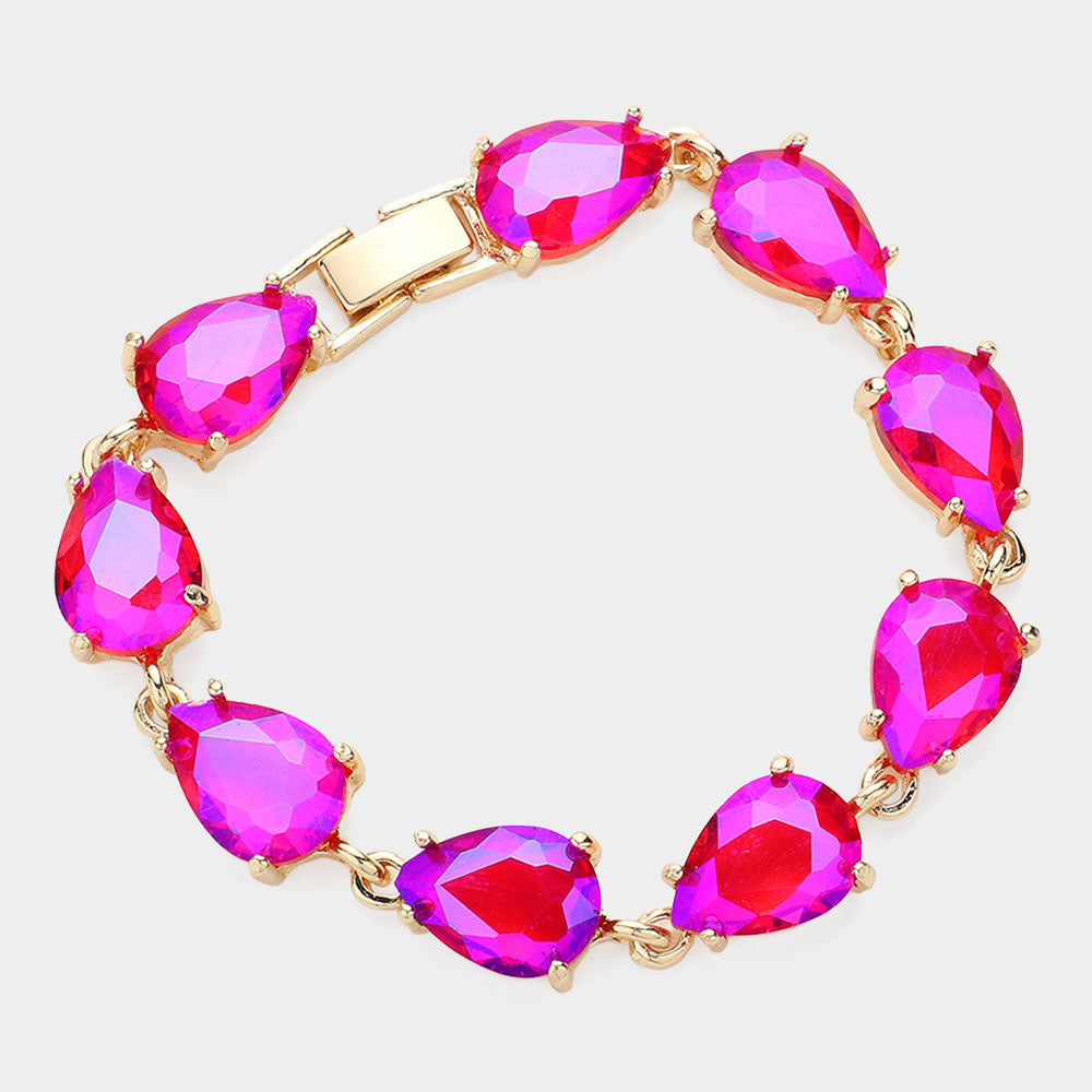 Fuchsia AB Teardrop cluster Link Pageant Bracelet | Homecoming Bracelet | Homecoming Jewelry