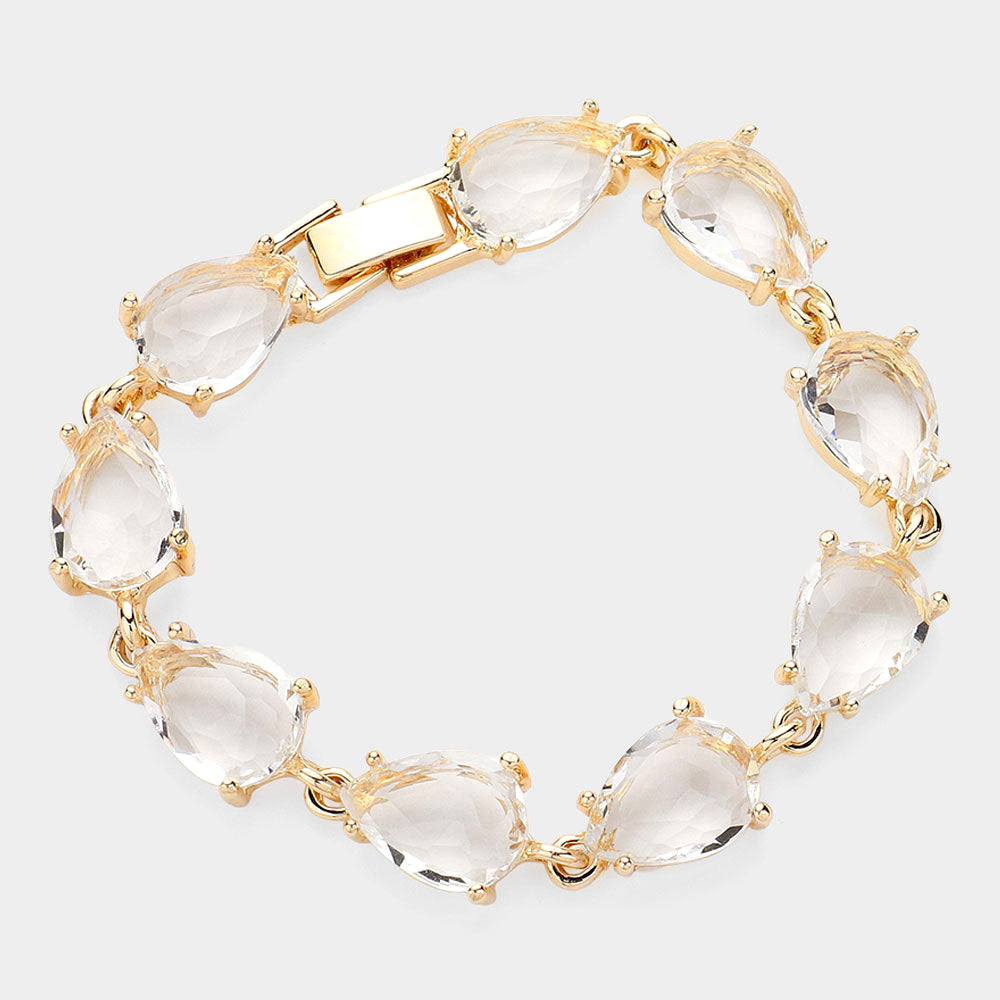 Clear Teardrop cluster Link Pageant Bracelet on Gold | Homecoming Bracelet | Homecoming Jewelry