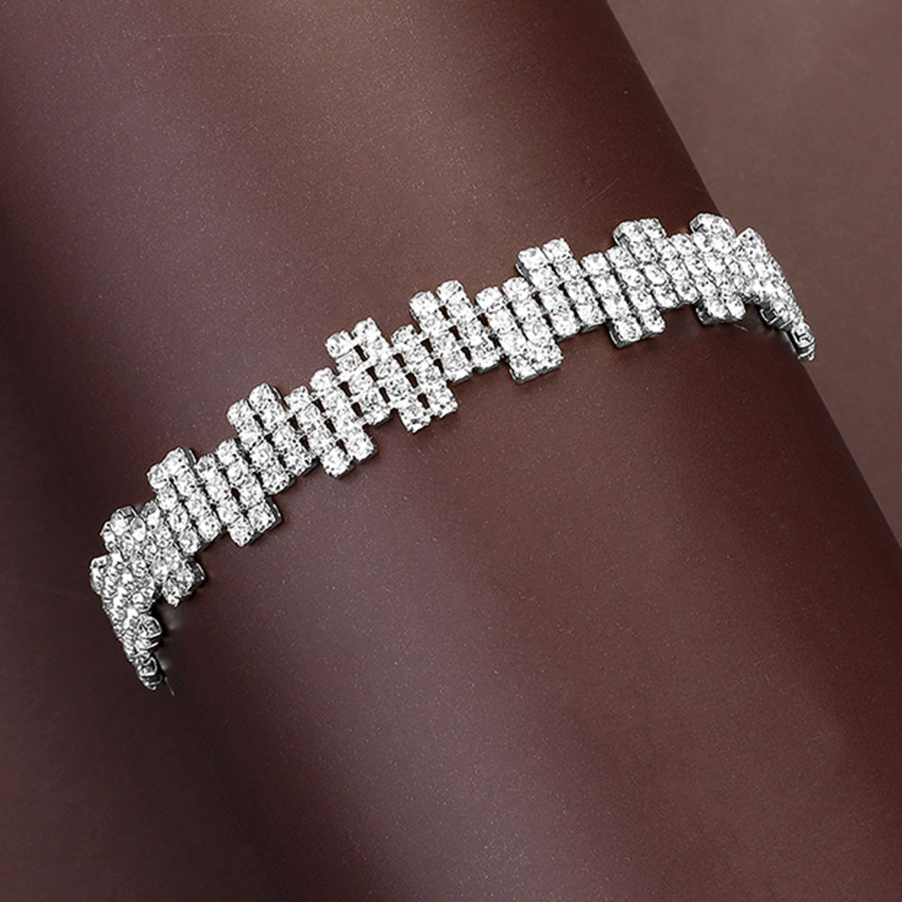 Rhinestone Evening Pageant Bracelet on Silver | Rhinestone Bracelet