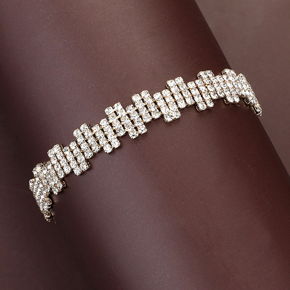 Rhinestone Evening Pageant Bracelet on Gold | Rhinestone Bracelet |  624258