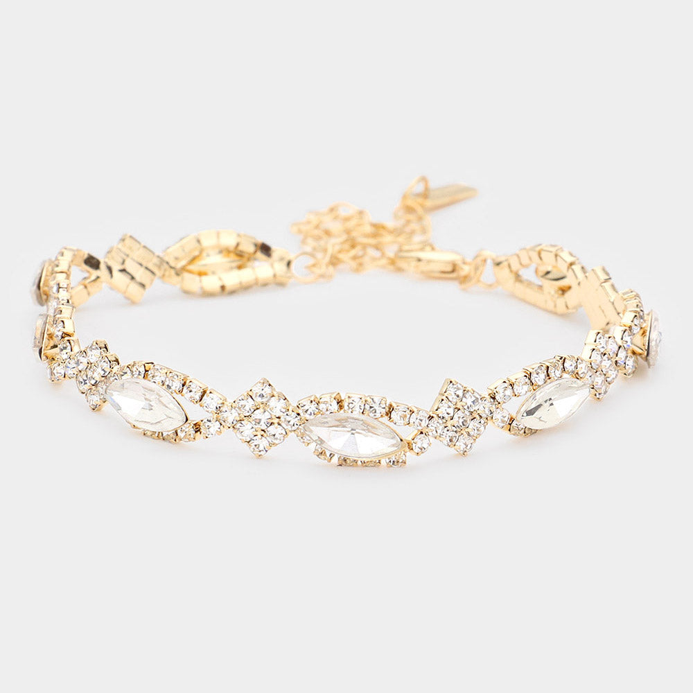 AB Rhinestone Slim Pageant Bracelet | Prom Jewelry 