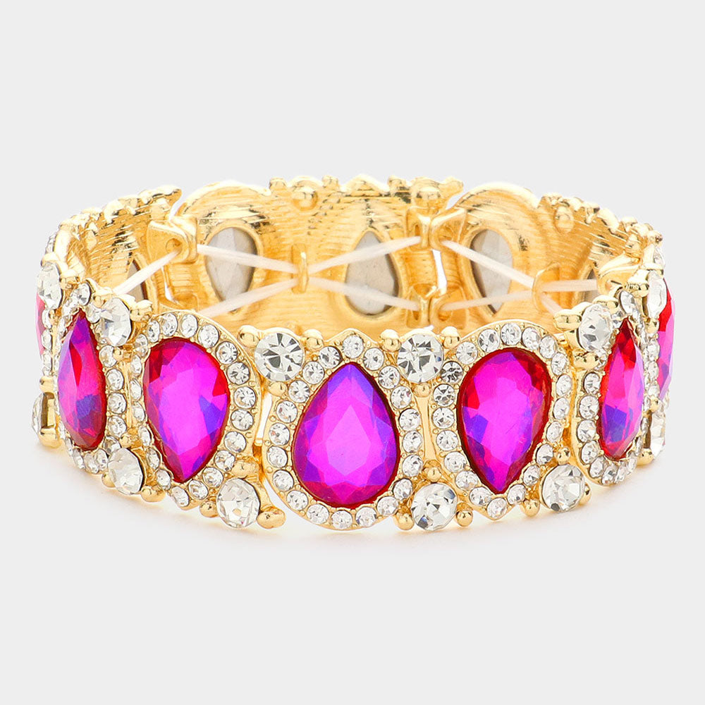 L&M Bling Slim Pear and Rhinestone Stretch Bracelet