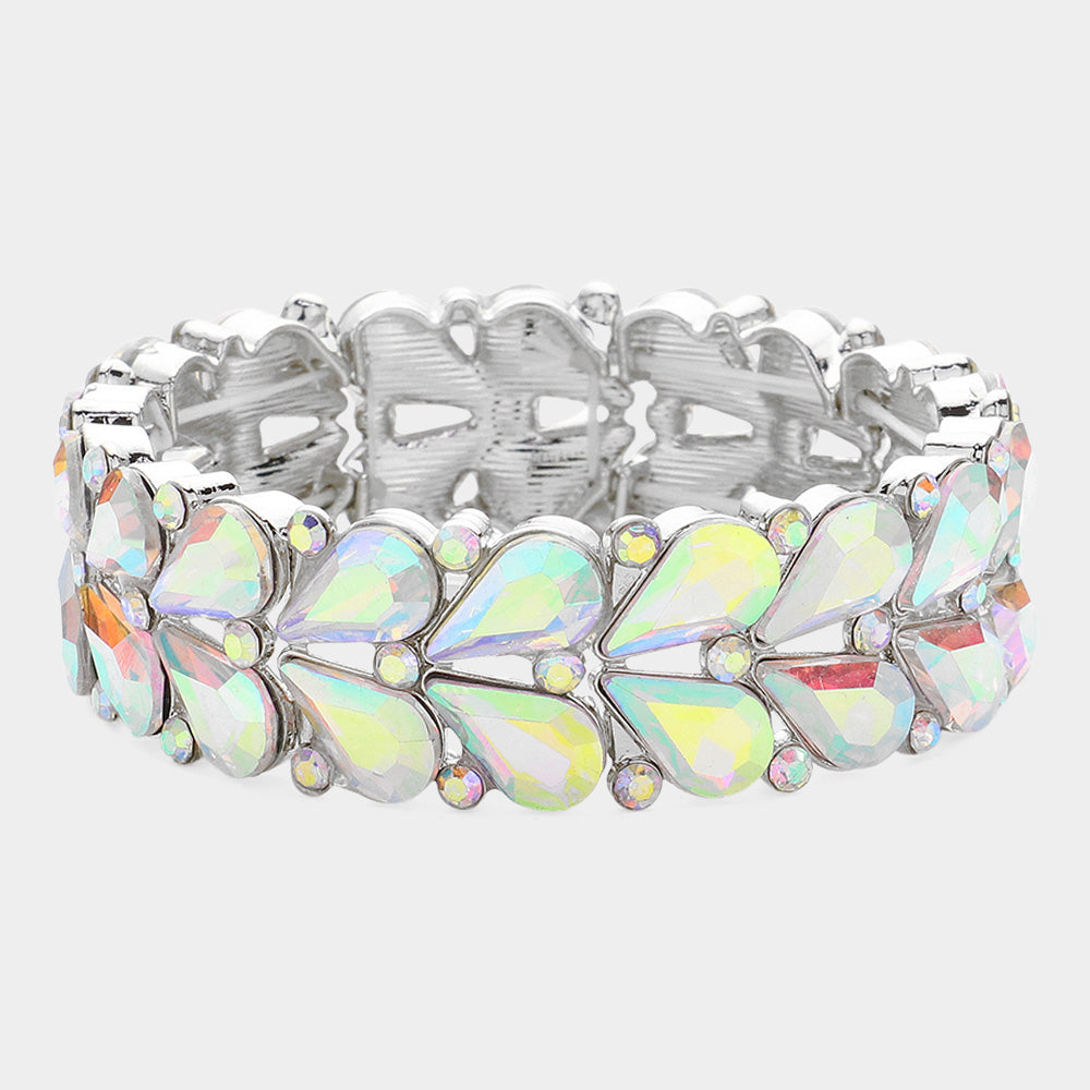 AB Crystal Teardrop Cluster Pageant Stretch Bracelet  | AB Crystal Stretch Bracelet