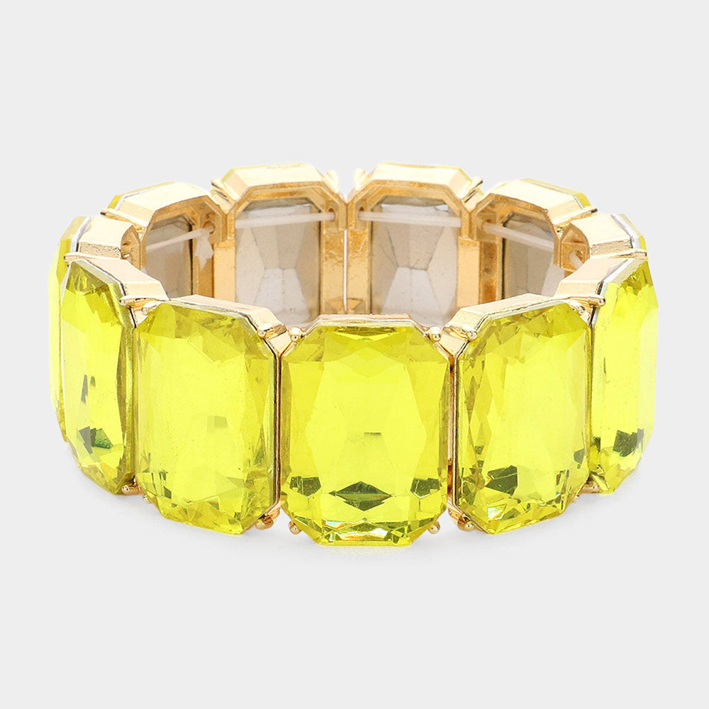 Yellow Emerald Cut Stone Stretch Pageant Bracelet | Royal Blue Evening Bracelet 