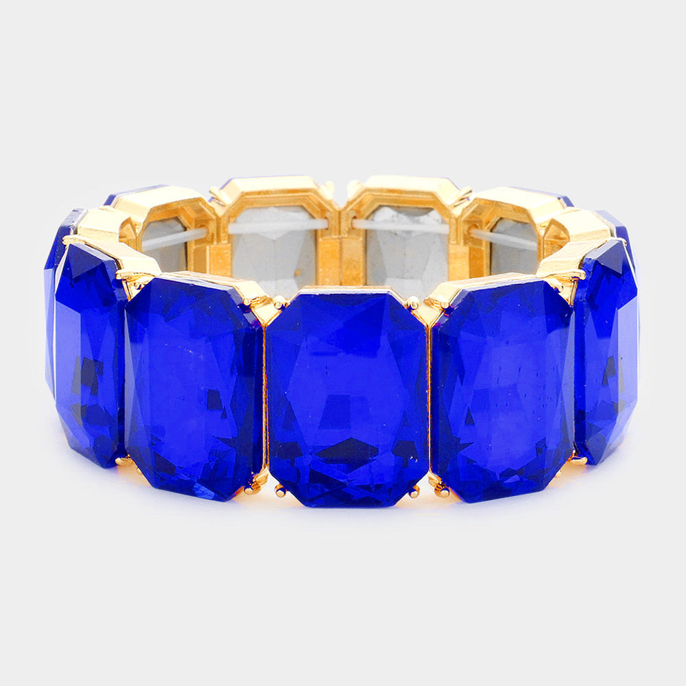 Sapphire Emerald Cut Stone Stretch Pageant Bracelet | Sapphire Evening Bracelet