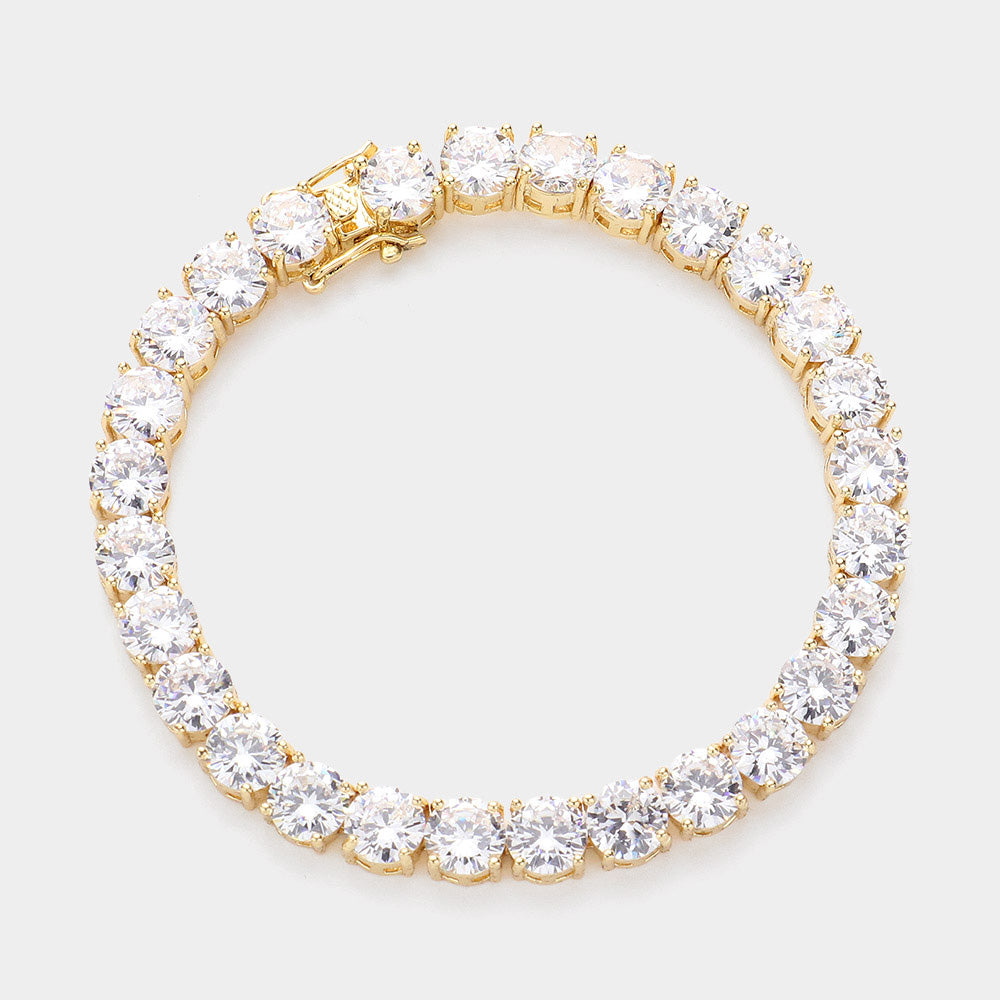 Round Crystal CZ Stone Tennis Bracelet on Gold