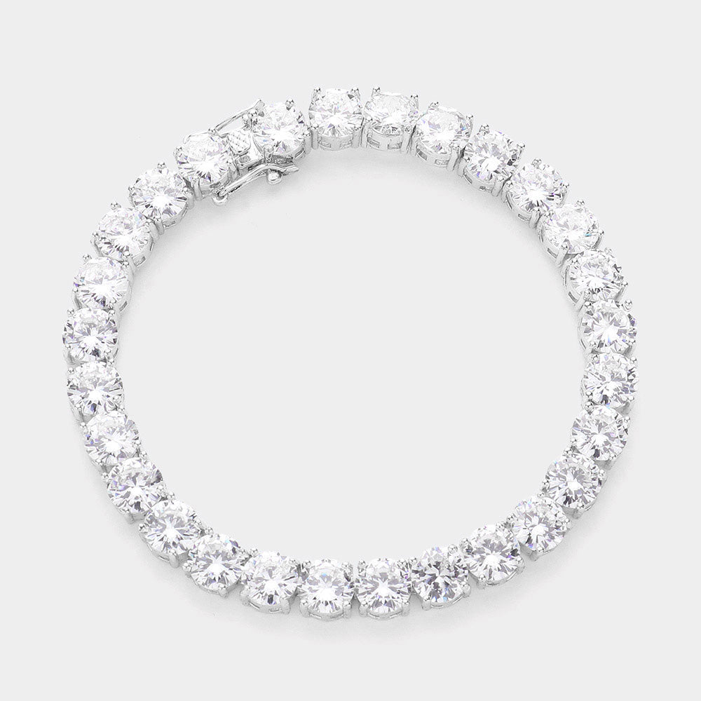 Round Crystal CZ Stone Tennis Bracelet on Silver