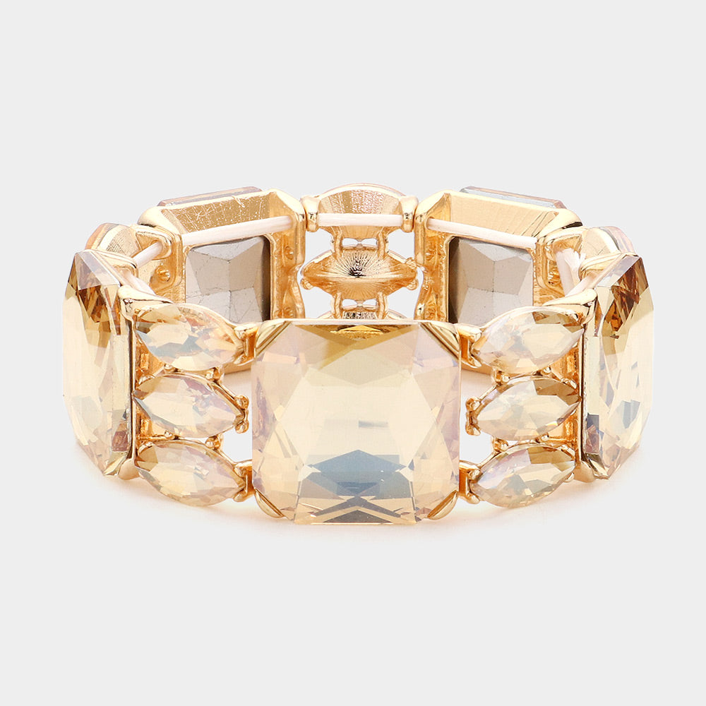 Light Topaz Rectangle and Marquise Stone Stretch Evening Bracelet | Chunky Bracelet