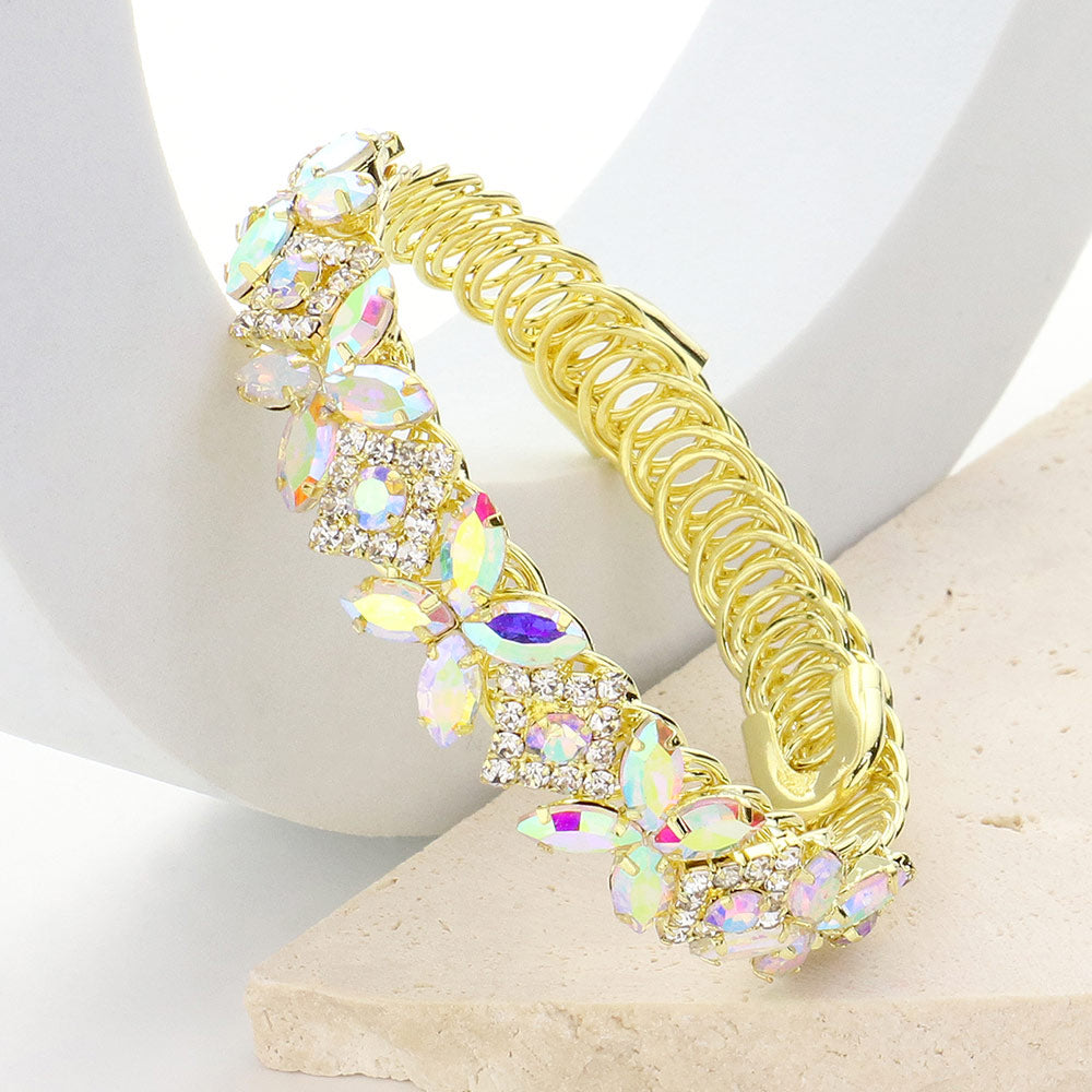 AB Marquise Cluster Stone Adjustable Pageant Bracelet on Gold| Adjustable Prom Bracelet