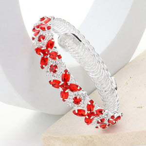 Red Marquise Cluster Stone Adjustable Pageant Bracelet | Adjustable Prom Bracelet