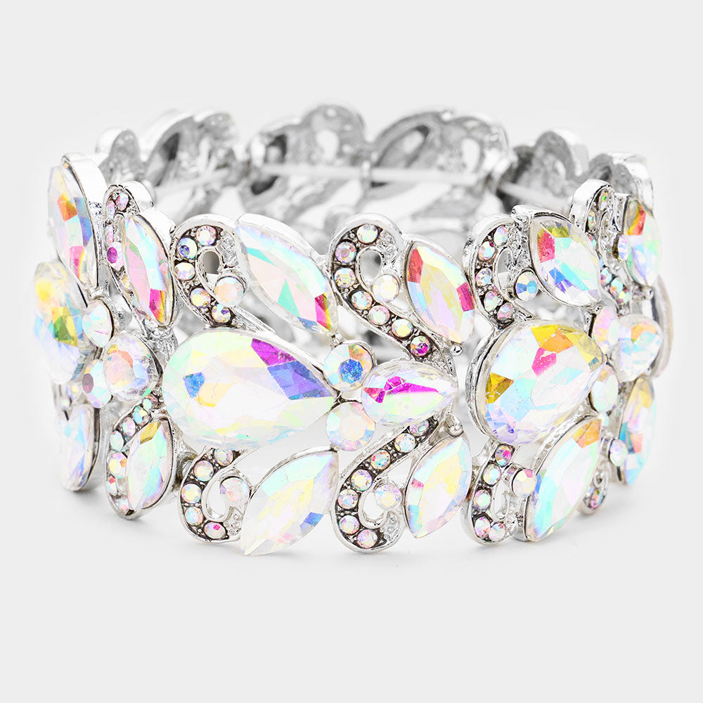 AB Chunky Crystal Teardrop Pageant Stretch Bracelet  | Prom Bracelet