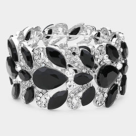 Black/Clear Chunky Crystal Teardrop Pageant Stretch Bracelet  | Prom Bracelet