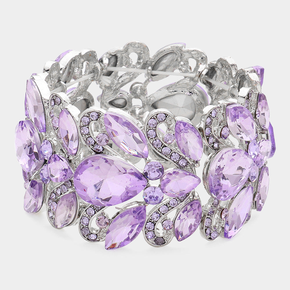 Lavender Chunky Crystal Teardrop Pageant Stretch Bracelet | Prom Bracelet