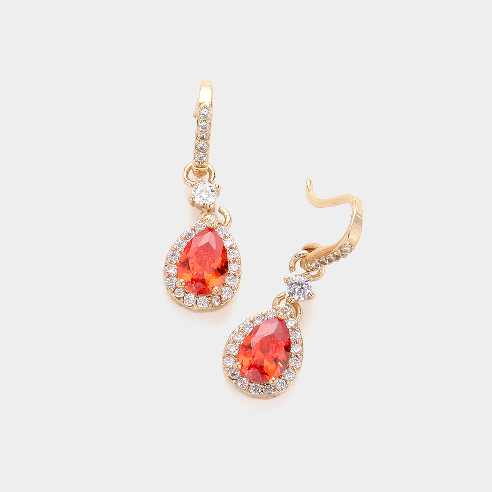 Small Orange Crystal Teardrop Dangle Pageant Earrings | Earrings for Little Girls | L&M Bling