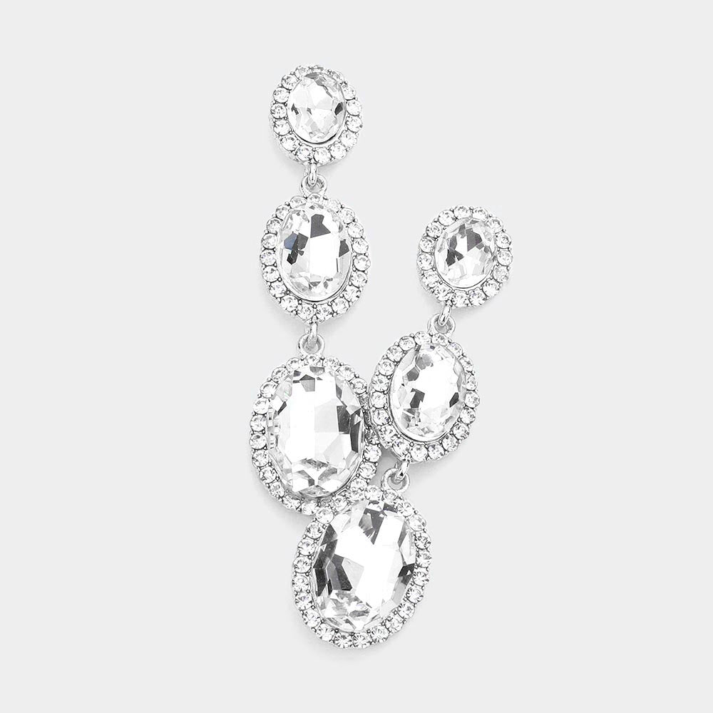 Triple Oval Clear Crystal Drop Pageant Earrings  | Dangle Earrings